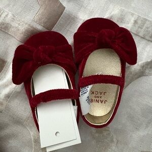 Janie and Jack Burgundy Velvet Bow Mary Jane Shoes